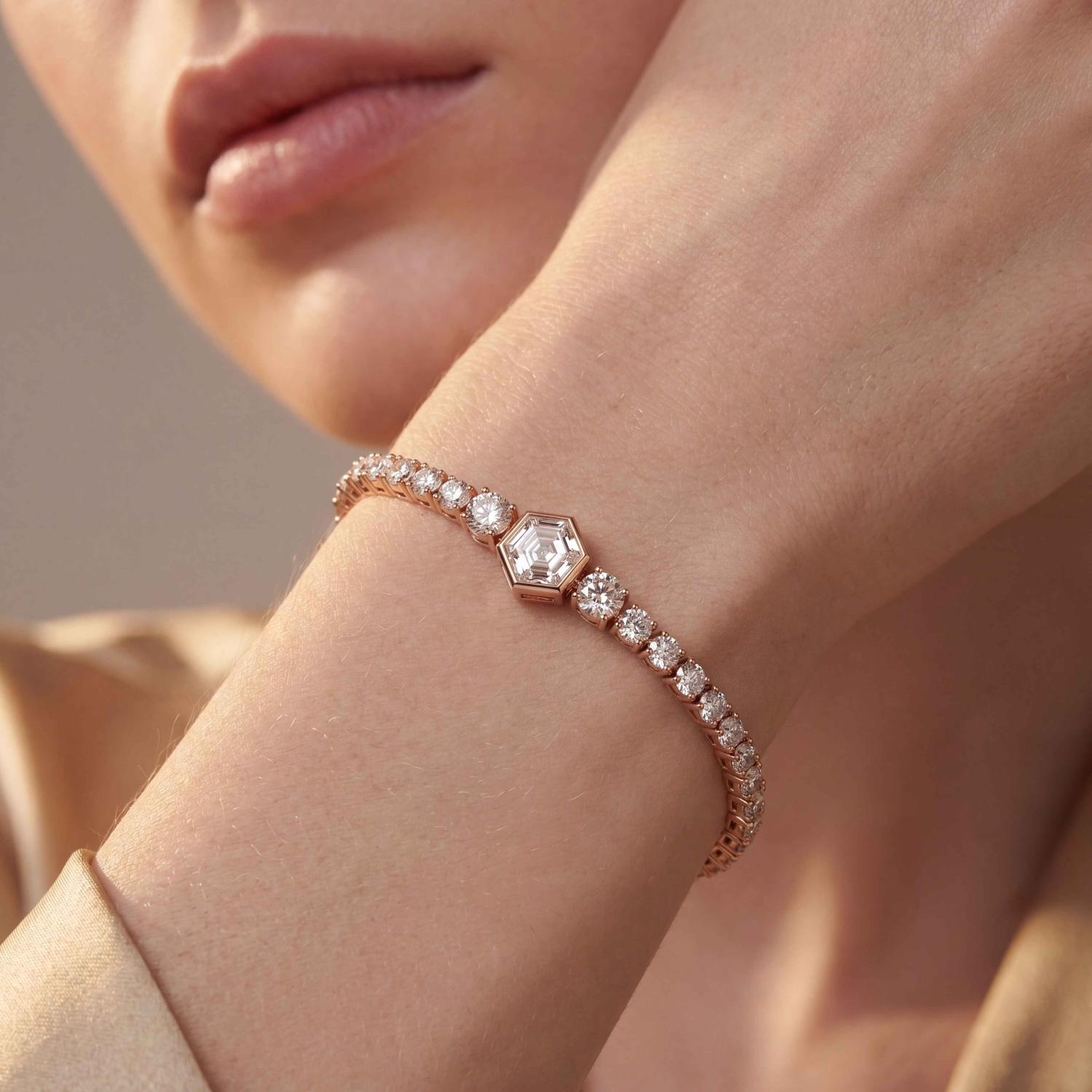 9K Rose Gold Lab Grown Diamond BRACELET 5.12 ctw SJBR20656-5.38CT-7IN