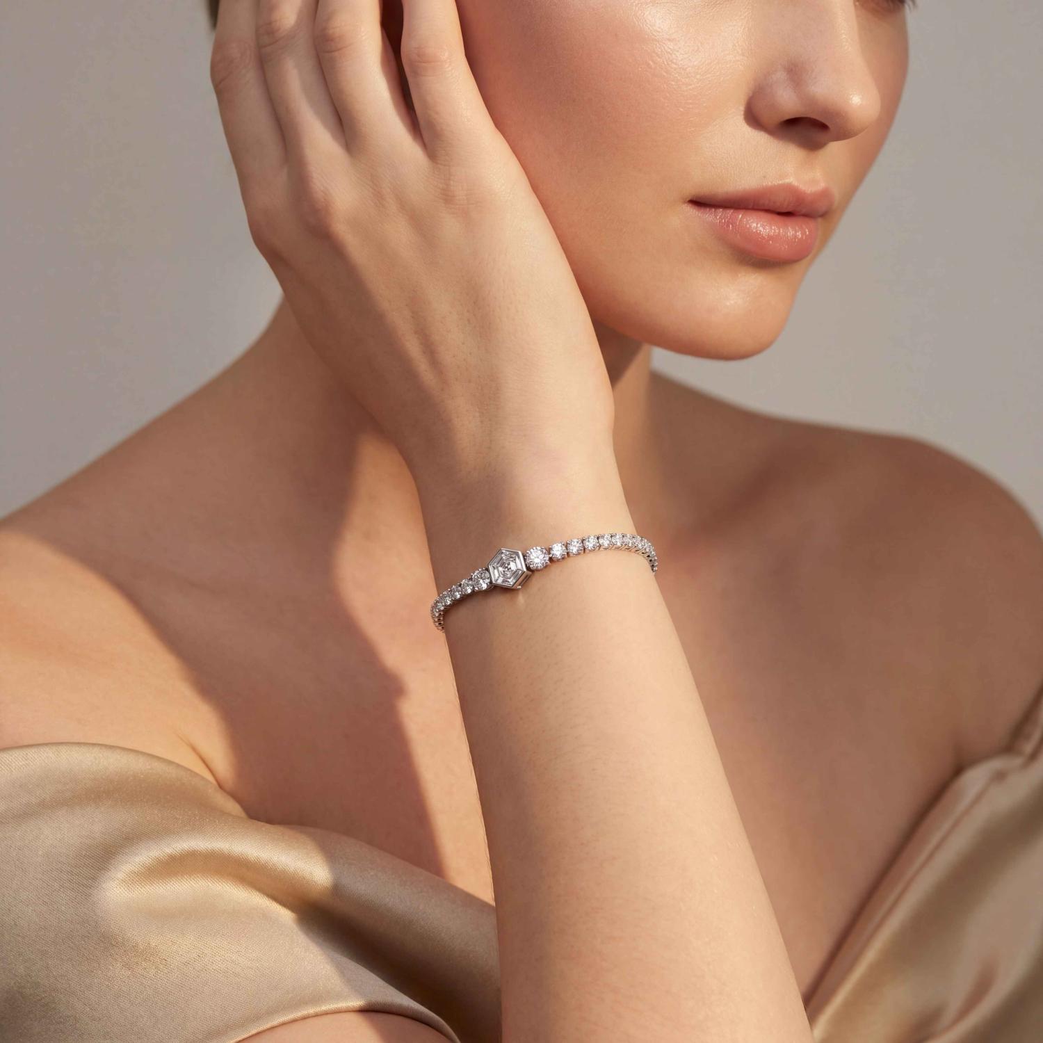 9K White Gold Lab Grown Diamond BRACELET 5.12 ctw SJBR20656-5.38CT-7IN