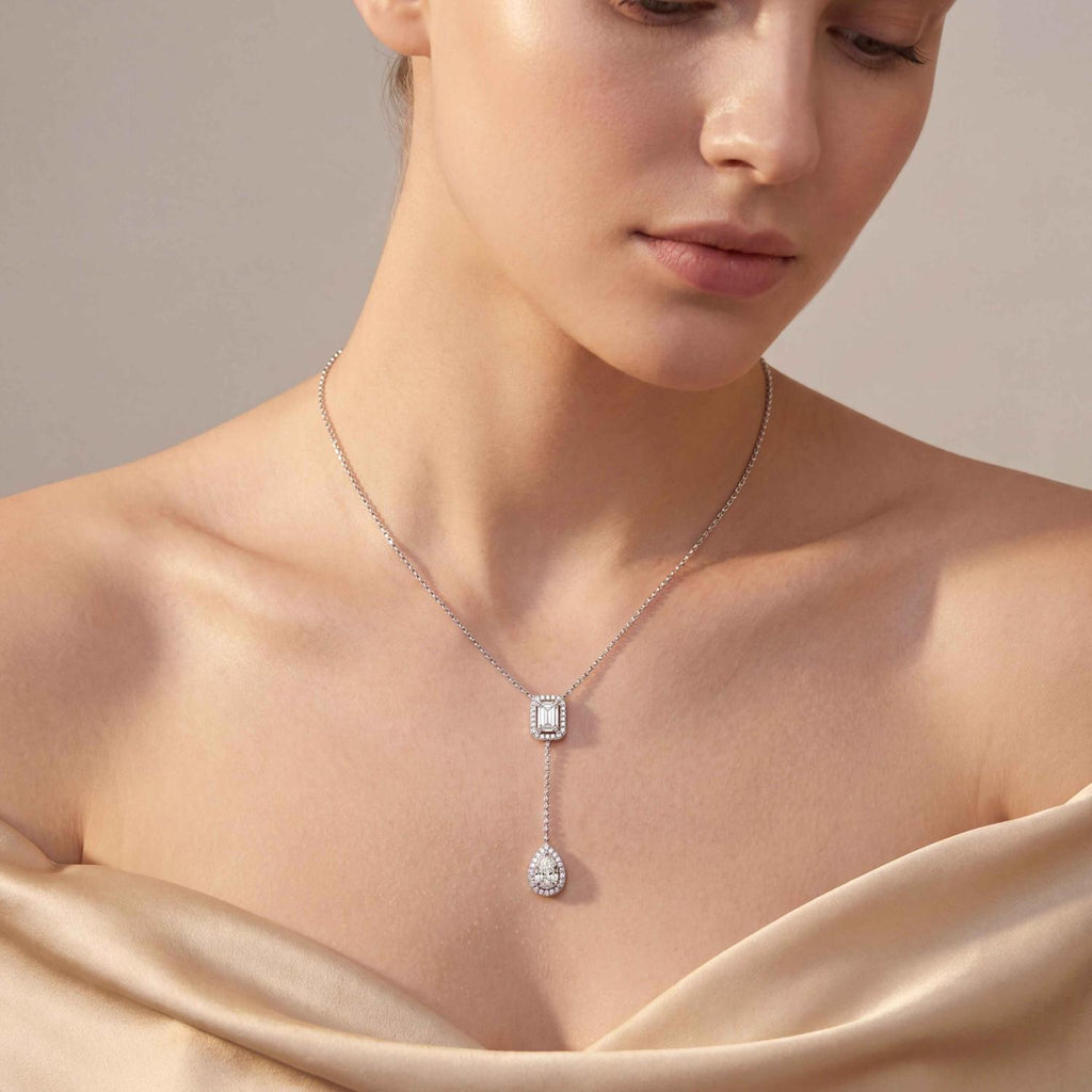 9K White Gold Lab Grown Diamond NECKLACE 2.01 ctw SJN08546EMPE-1.75CT