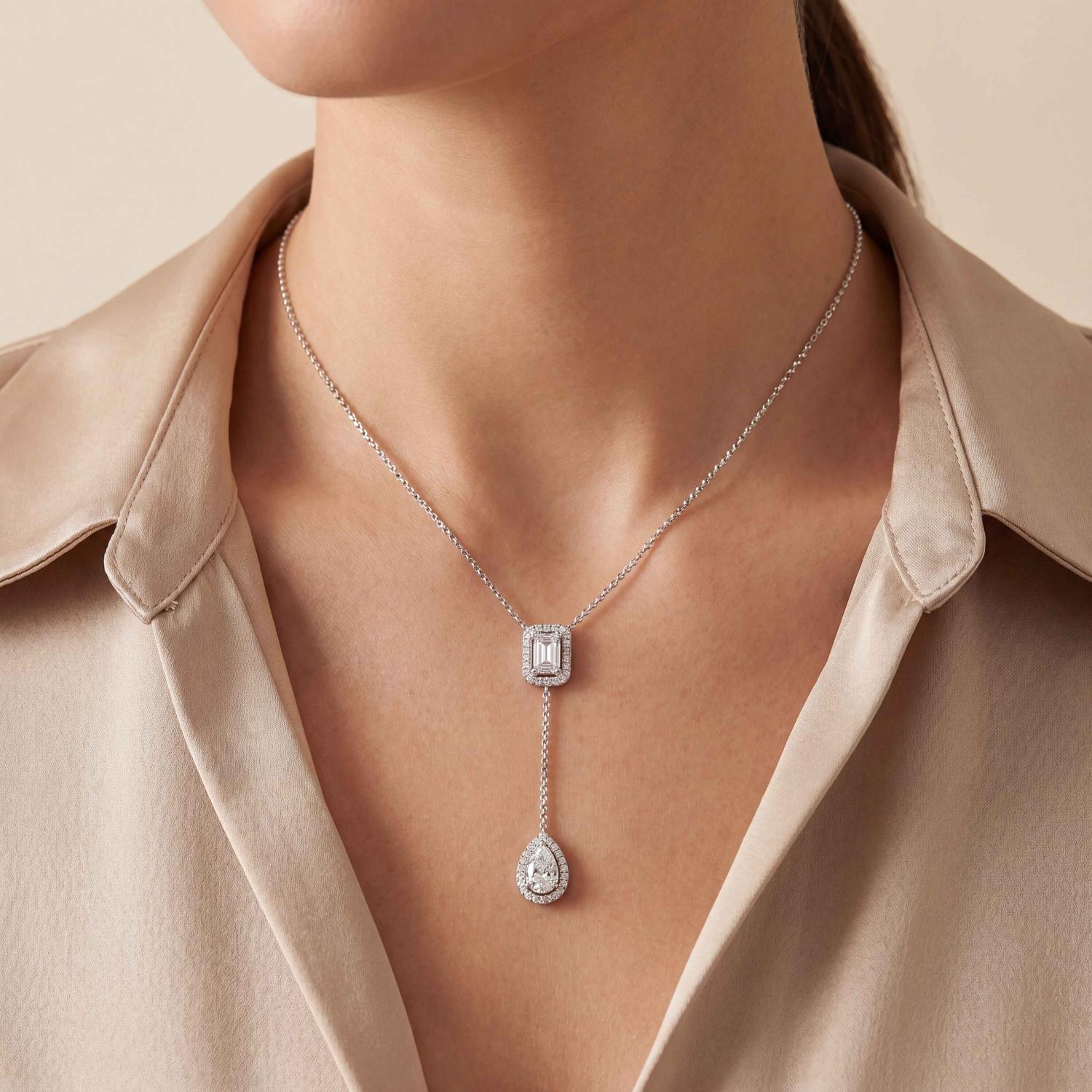 9K White Gold Lab Grown Diamond NECKLACE 2.01 ctw SJN08546EMPE-1.75CT