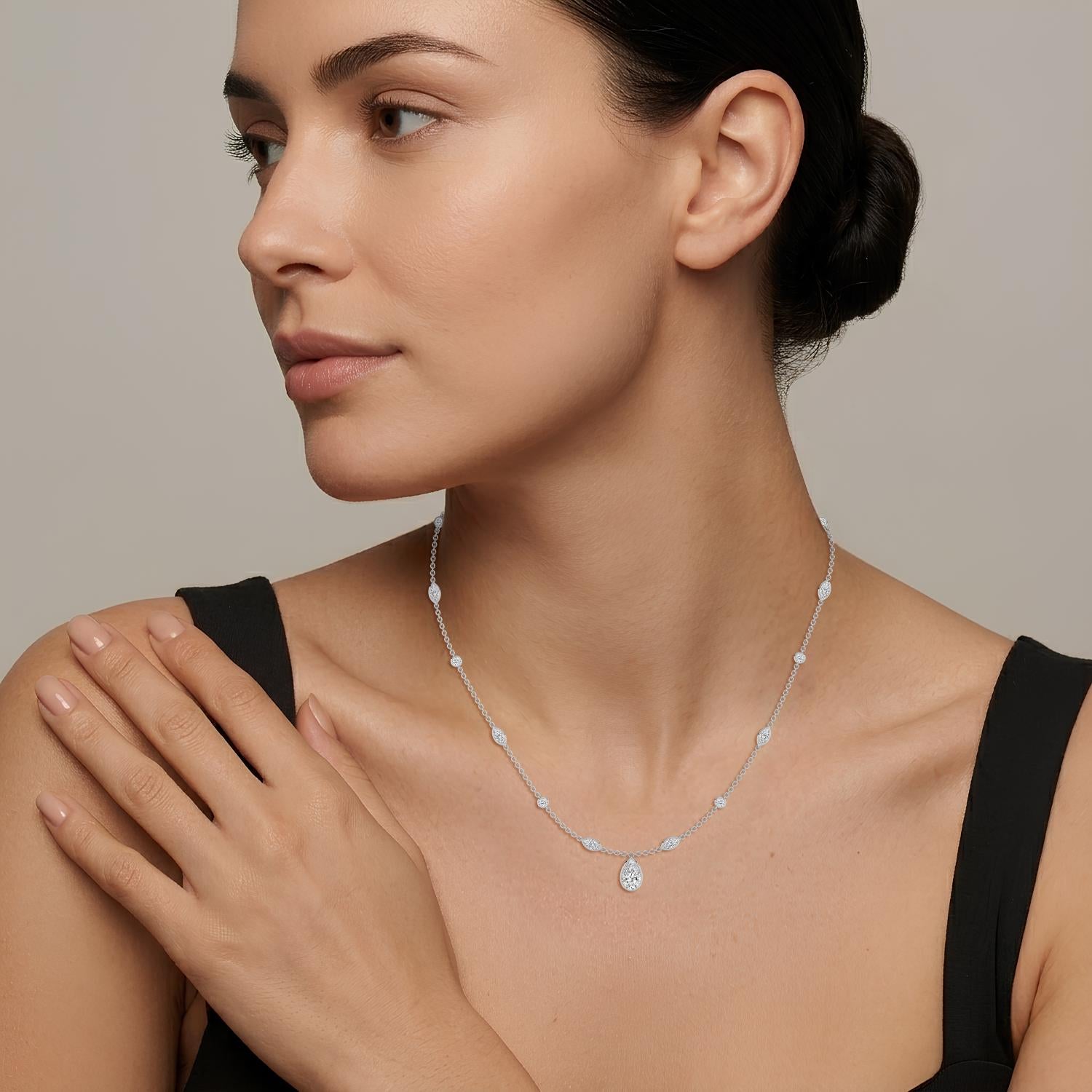 18K White Gold Lab Grown Diamond NECKLACE 3.72 ctw SJN08574PE-1.50CT-16IN