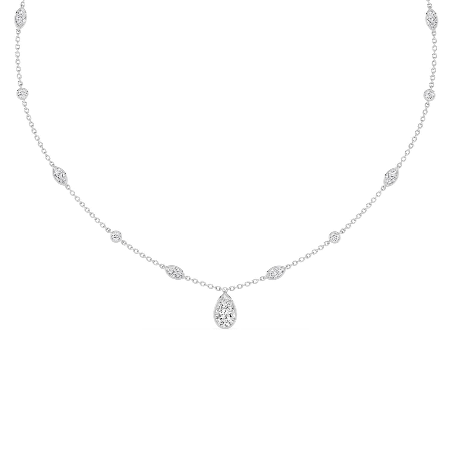 18K White Gold Lab Grown Diamond NECKLACE 3.72 ctw SJN08574PE-1.50CT-16IN