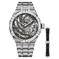 Maurice Lacroix AIKON Automatic Skeleton 45mm — front view with steel bracelet and interchangeable strap