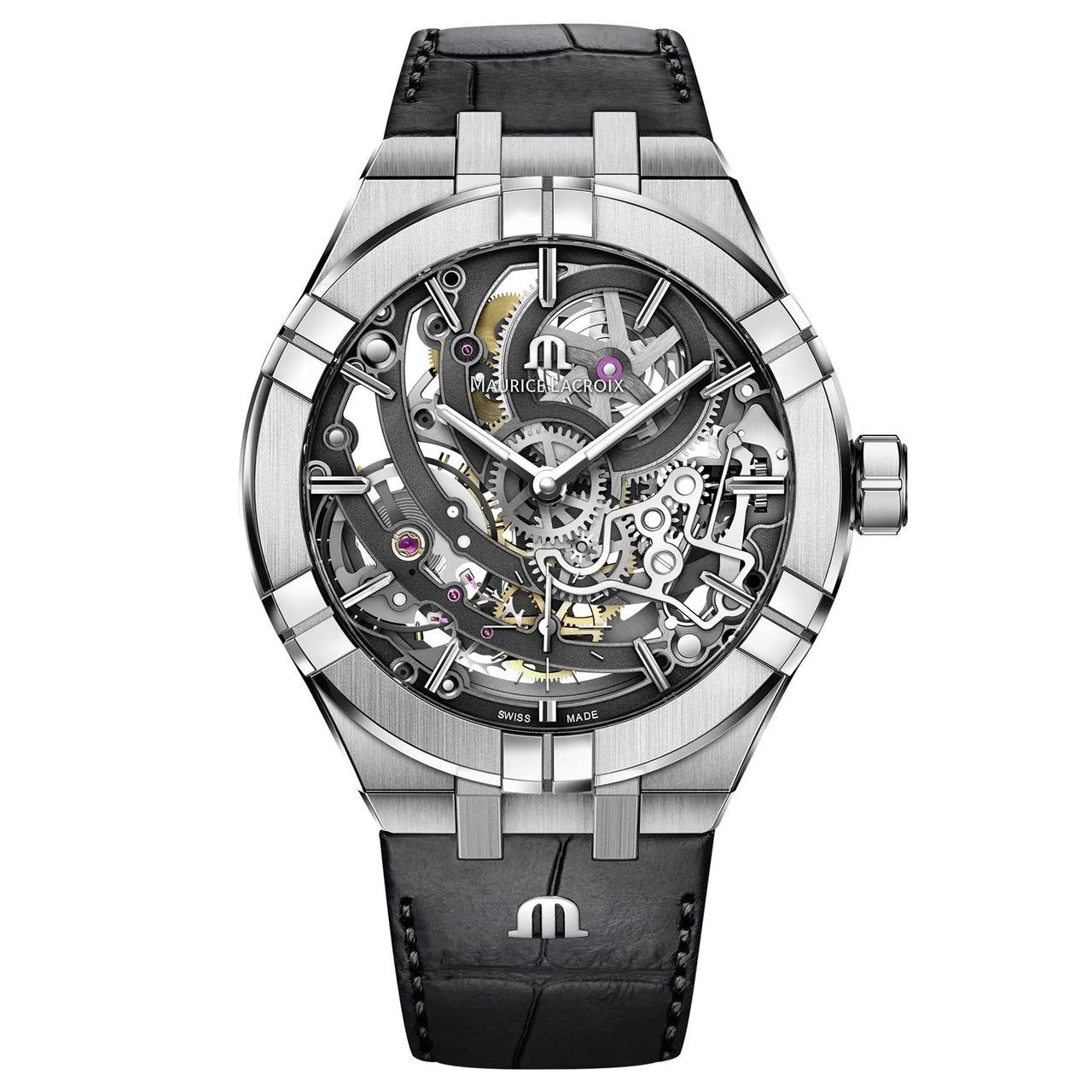 AIKON Automatic Skeleton on black alligator strap