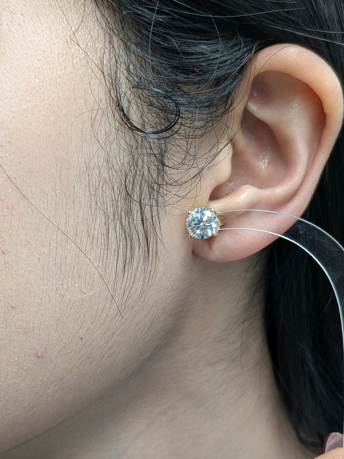 2.04 CT diamond stud earring worn