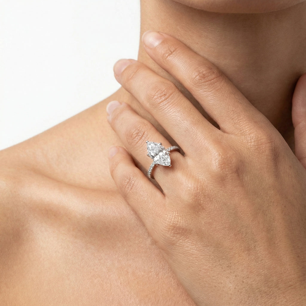 MARA LUNA — 3.50ct Marquise Cut Lab-Grown Diamond Cathedral Solitaire (18ct White Gold)