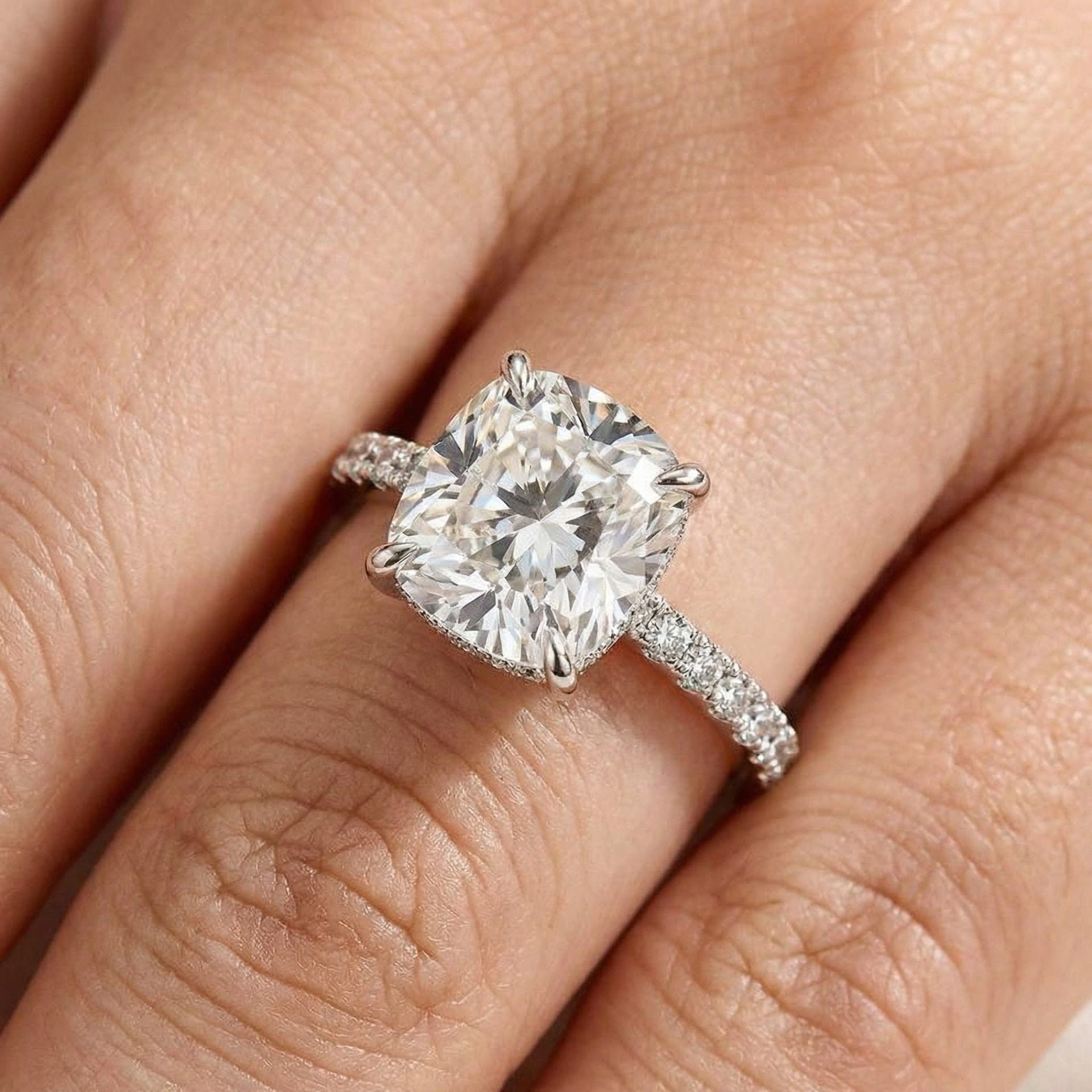 2.97ct Cushion Cut Lab-Grown Diamond Parker Grace with Hidden Halo — 18ct White Gold