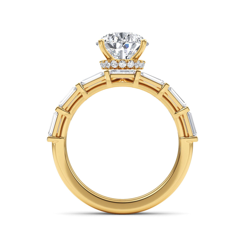 Round brilliant hidden halo engagement ring — detail