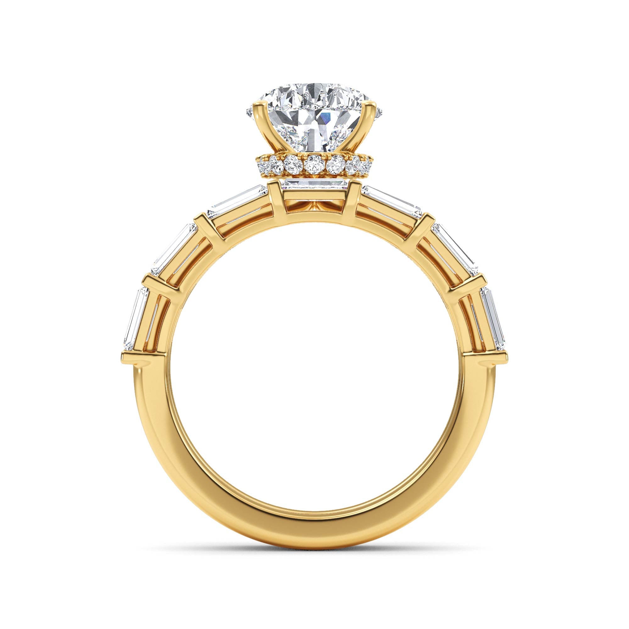 Round brilliant hidden halo engagement ring — detail