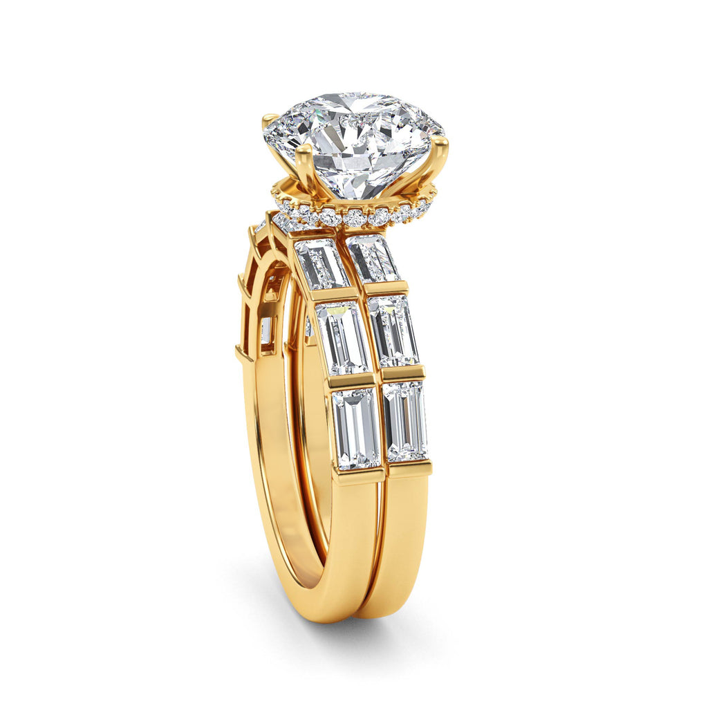 Baguette and round diamond shoulders — profile