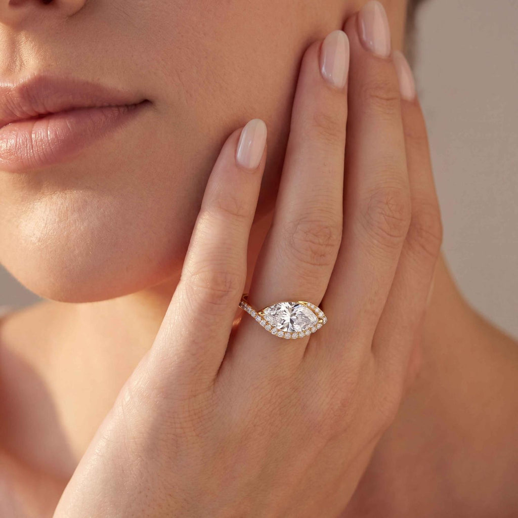 14K Yellow Gold Lab Grown Diamond Engagement Ring — 2.25 ctw East-West Marquise Halo