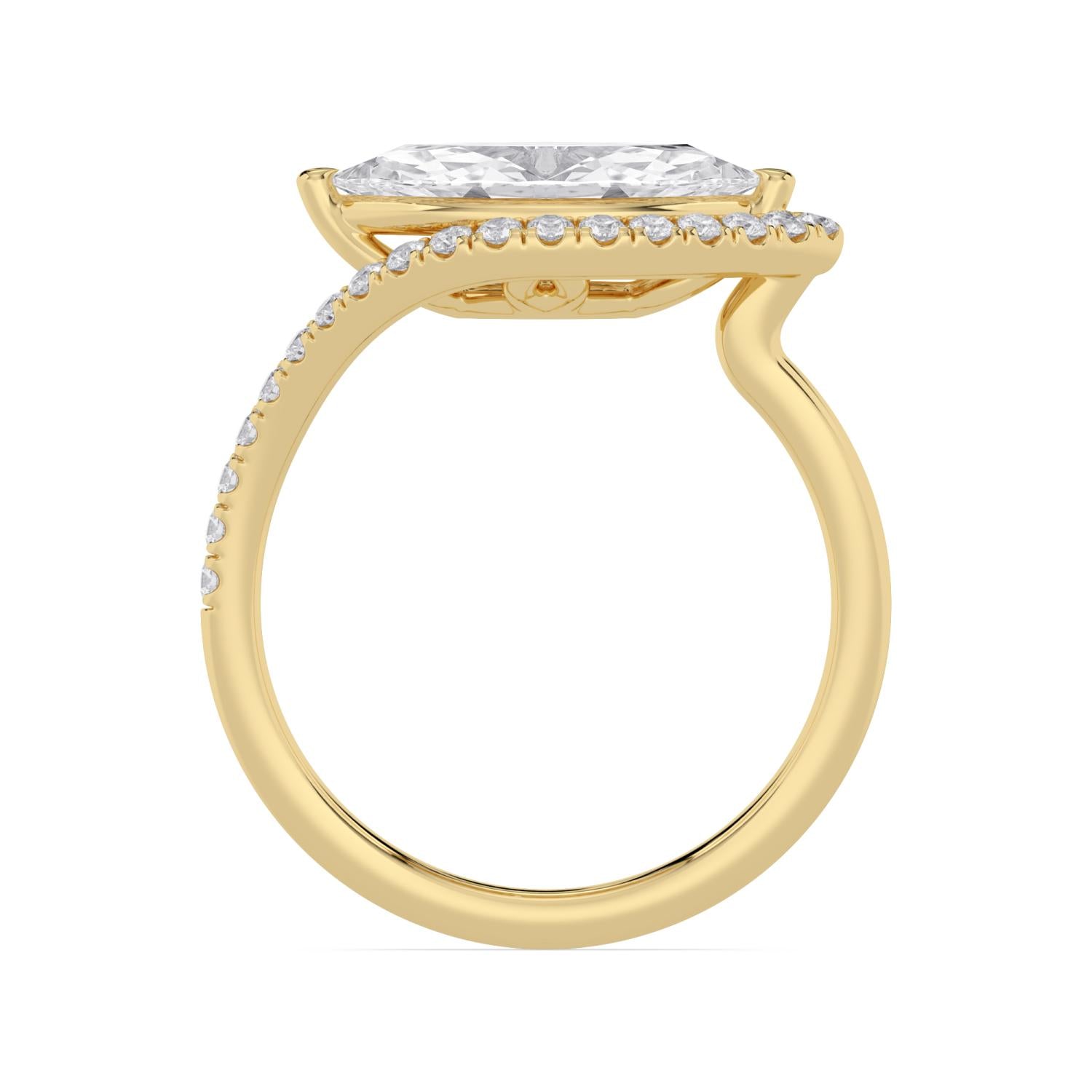 14K Yellow Gold Lab Grown Diamond Engagement Ring — 2.25 ctw East-West Marquise Halo