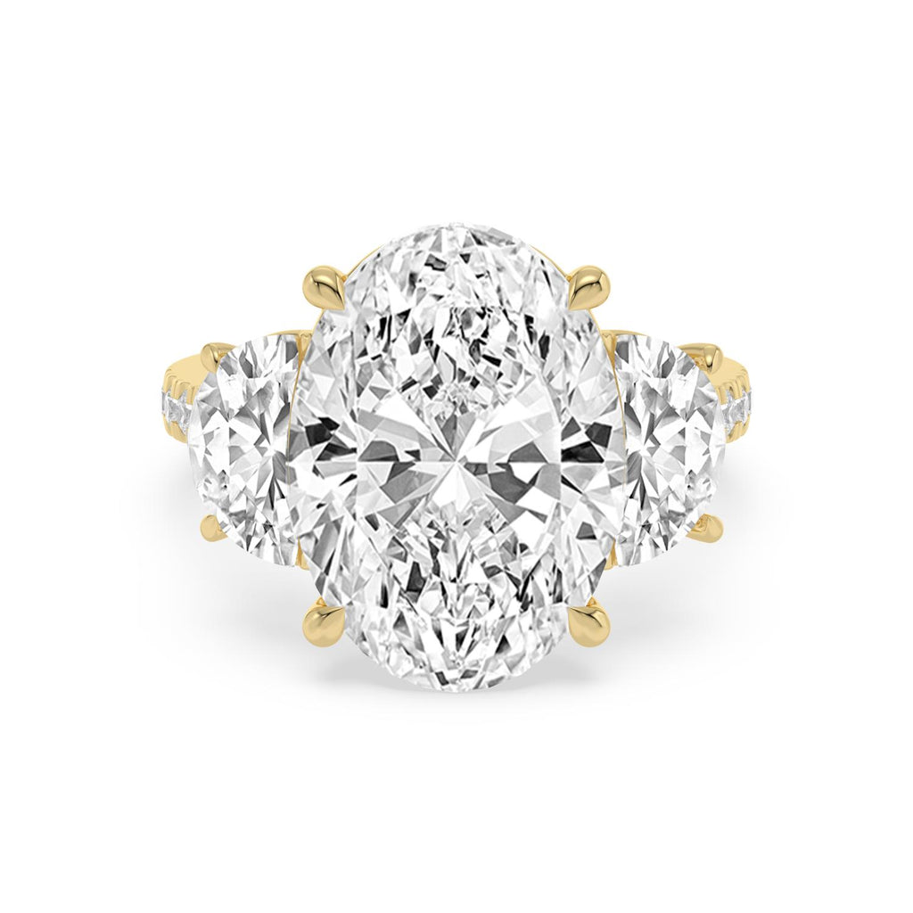 18K Yellow Gold Lab Grown Diamond Engagement Ring — 11.35 ctw Oval & Half Moon Three-Stone