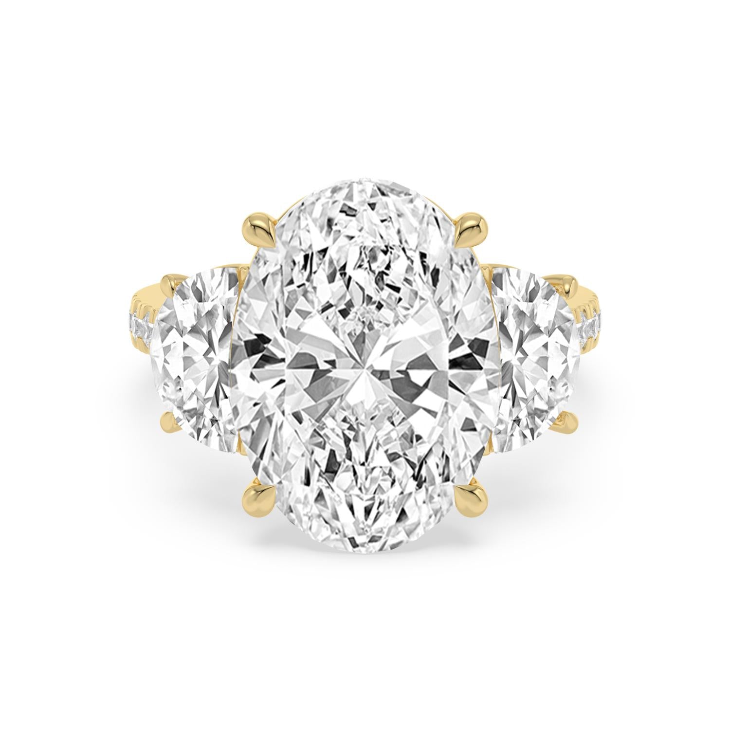 18K Yellow Gold Lab Grown Diamond Engagement Ring — 11.35 ctw Oval & Half Moon Three-Stone