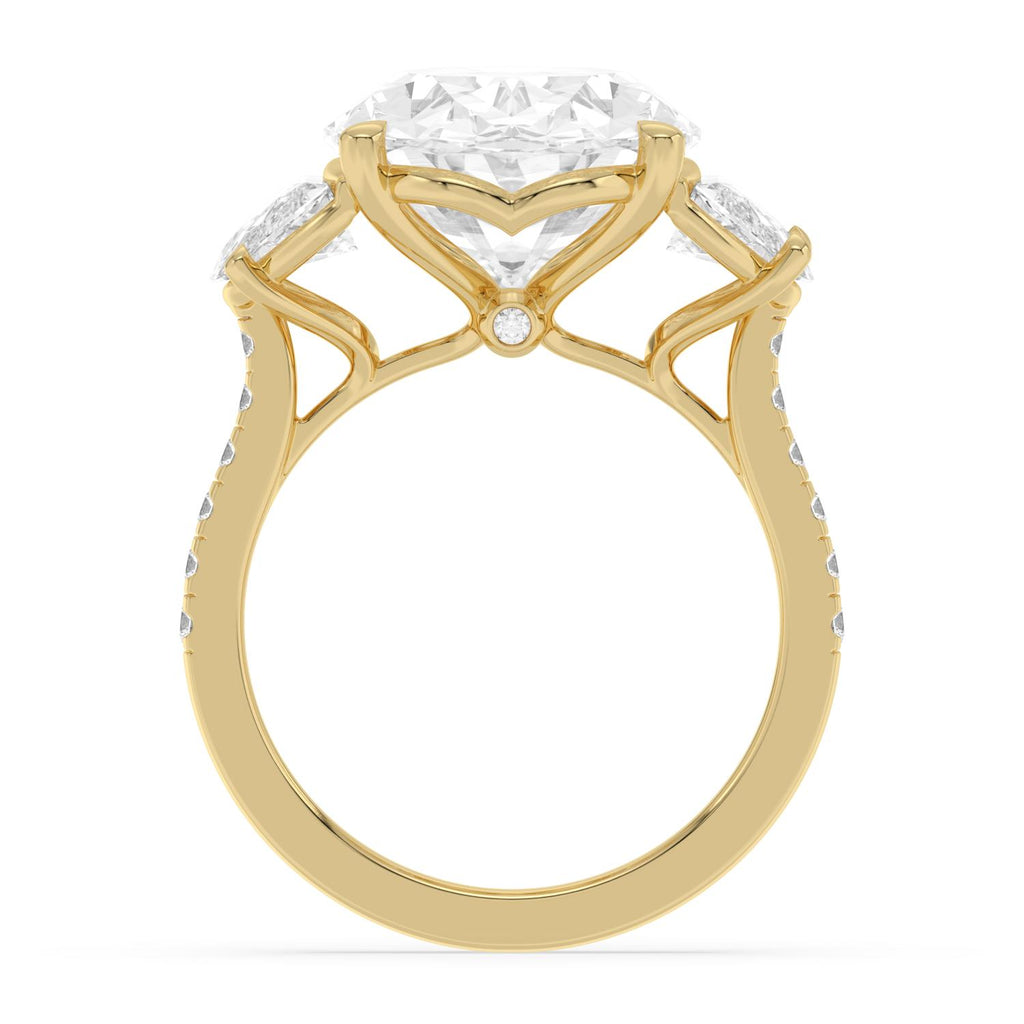18K Yellow Gold Lab Grown Diamond Engagement Ring — 11.35 ctw Oval & Half Moon Three-Stone