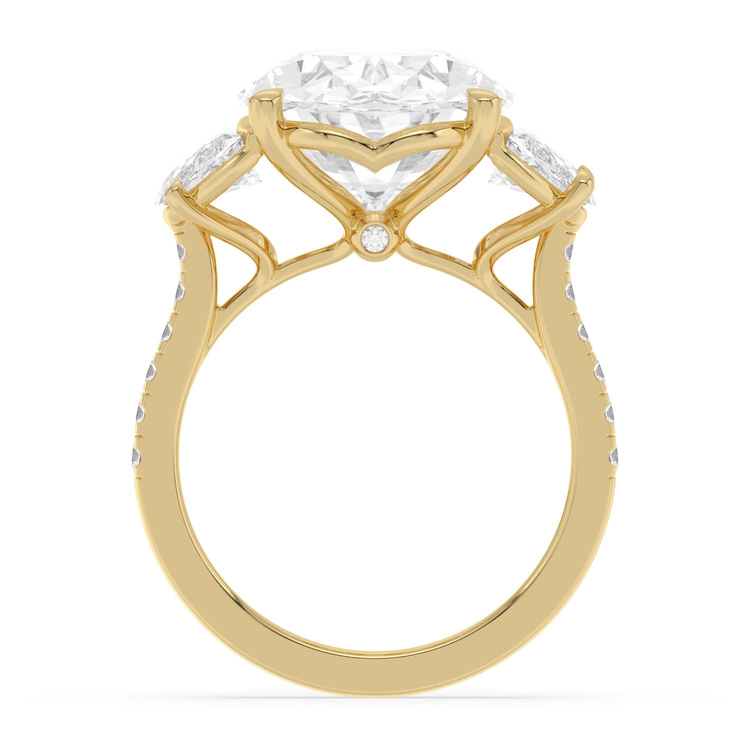 18K Yellow Gold Lab Grown Diamond Engagement Ring — 11.35 ctw Oval & Half Moon Three-Stone