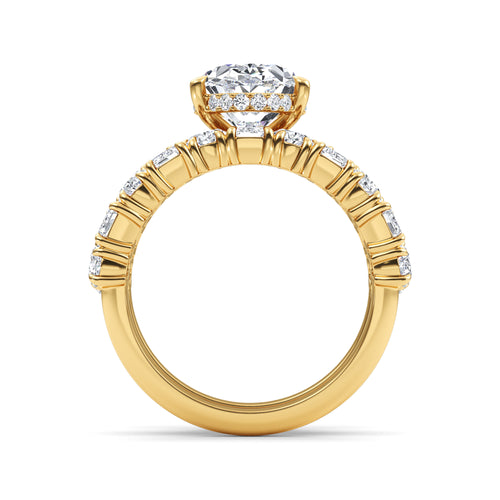 Oval hidden halo with mixed-cut diamond band — detail